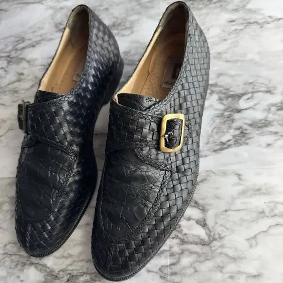 Magnanni Black Crocodile Leather Woven Monk Strap Dress Loafers Mens Size 9 M - Picture 3 of 12